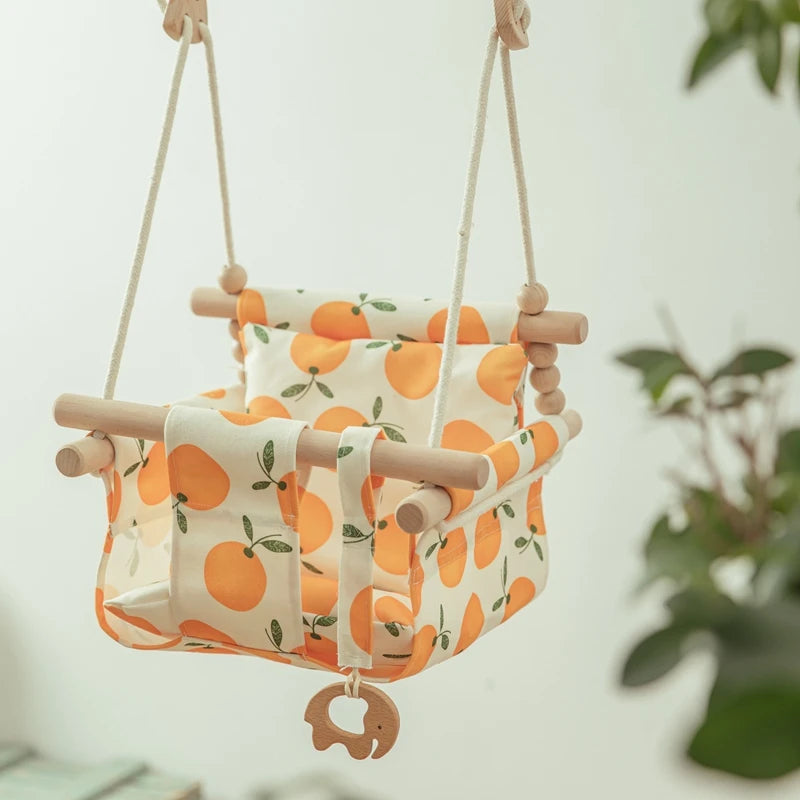 Balançoire Bébé en Bois avec Coussin Ajustable