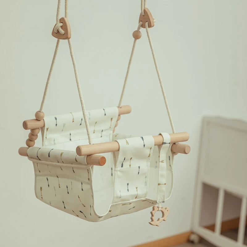 Balançoire Bébé en Bois avec Coussin Ajustable