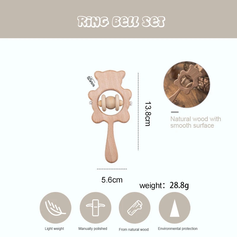 Hochets en bois naturel Montessori pour bébés