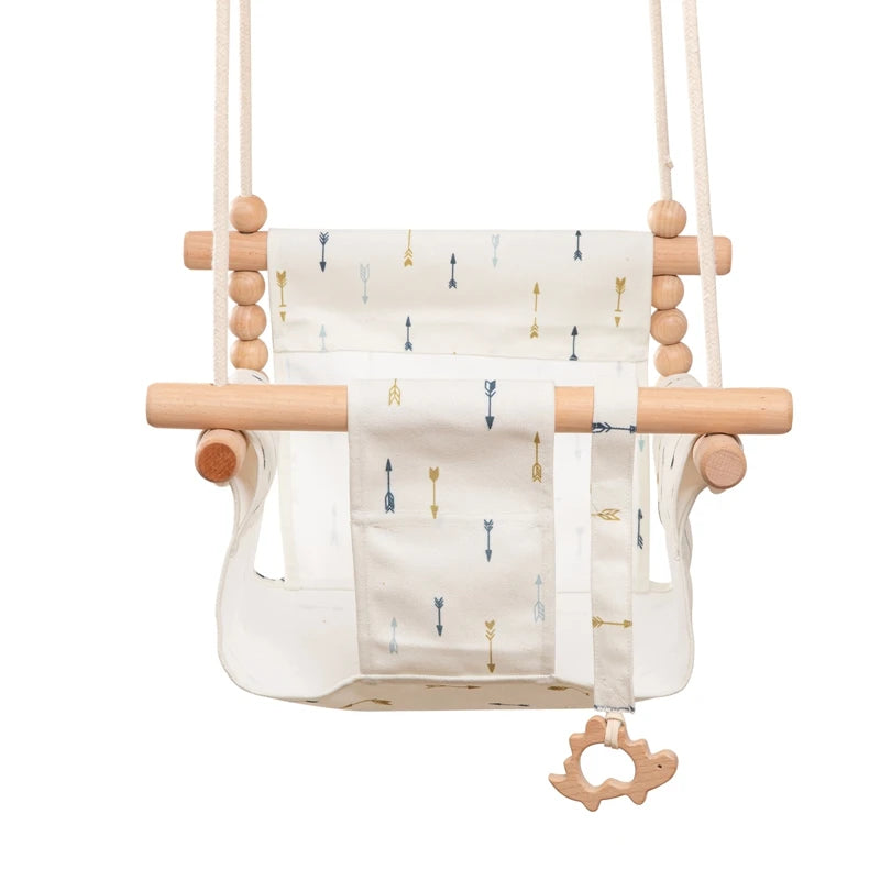 Balançoire Bébé en Bois avec Coussin Ajustable