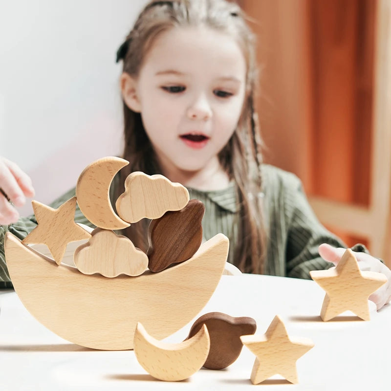 Baby Montessori Toys Wooden Threading Seesaw Toys Balance Blocks Stacked Puzzle Educational Hands-on Balance Ability Kids Gifts