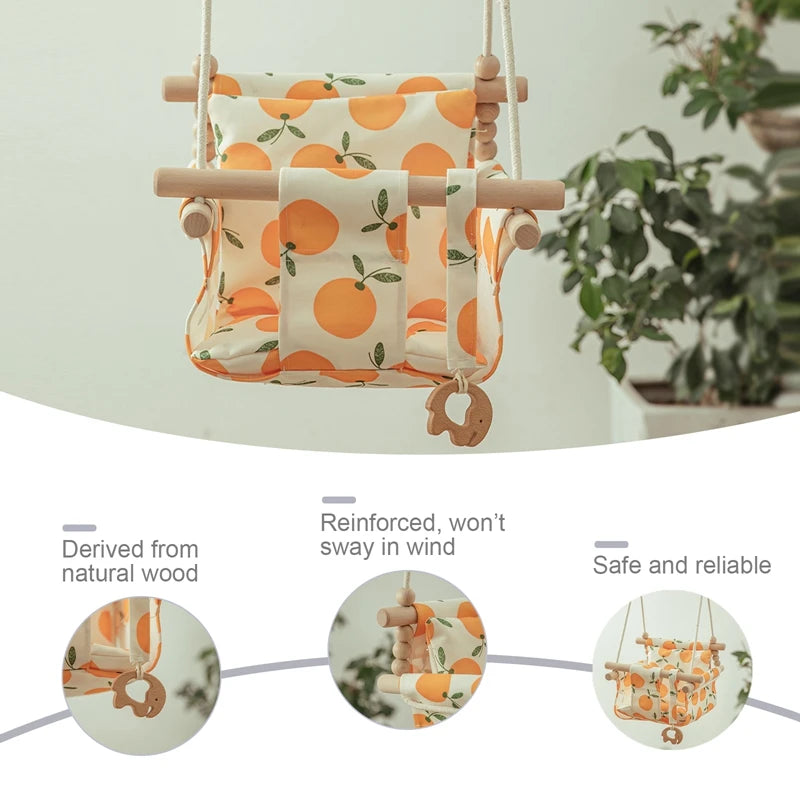 Balançoire Bébé en Bois avec Coussin Ajustable