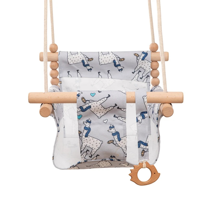 Balançoire Bébé en Bois avec Coussin Ajustable