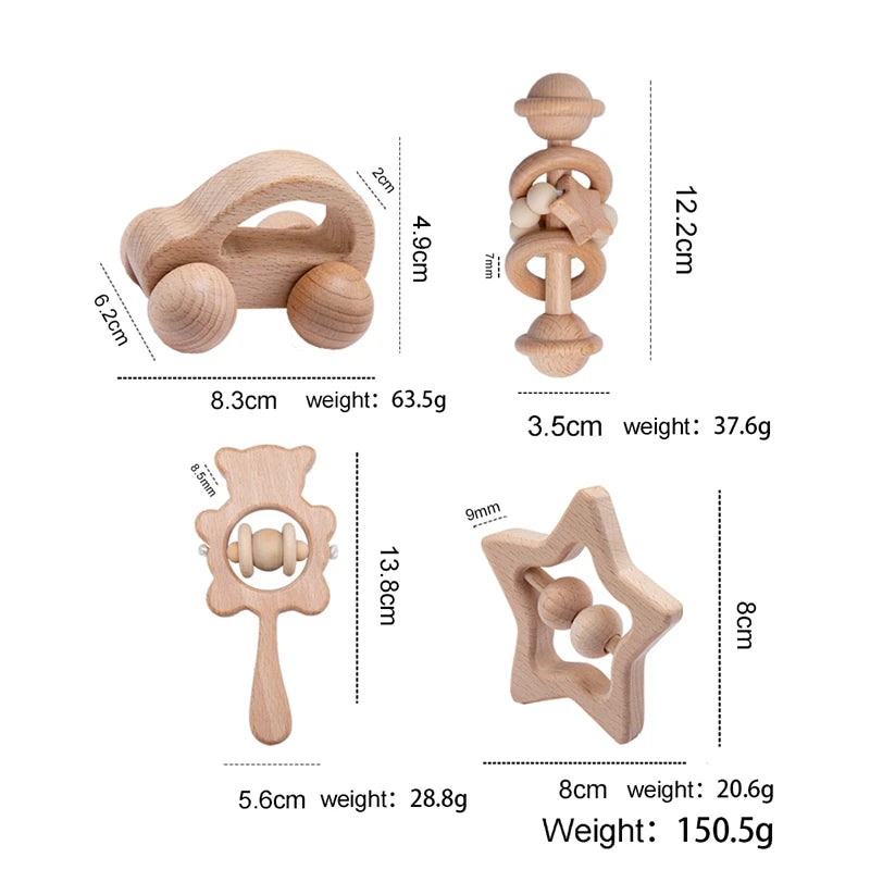 Hochets en bois naturel Montessori pour bébés