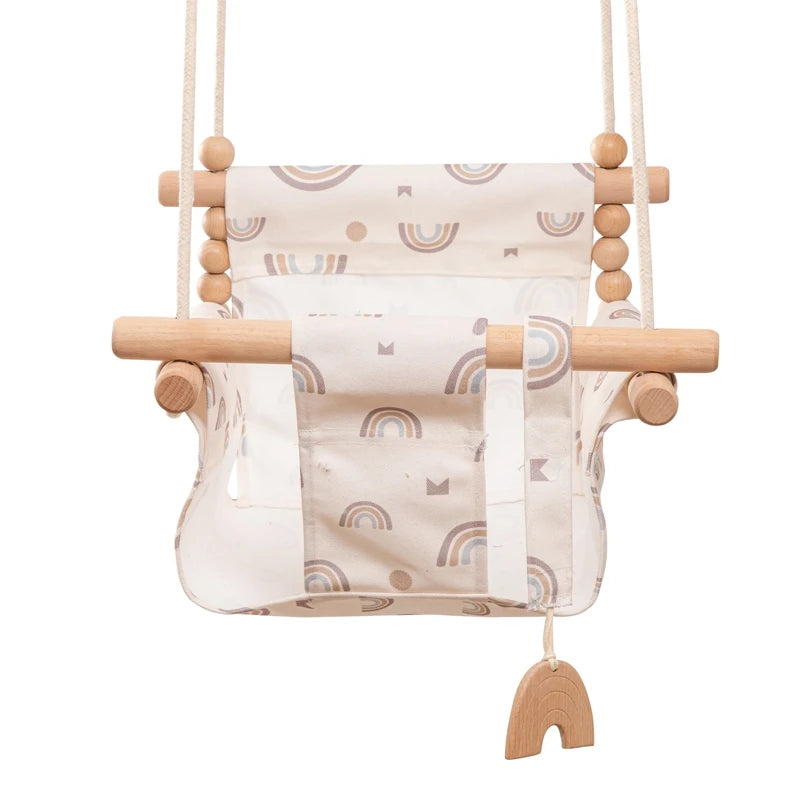 Balançoire Bébé en Bois avec Coussin Ajustable