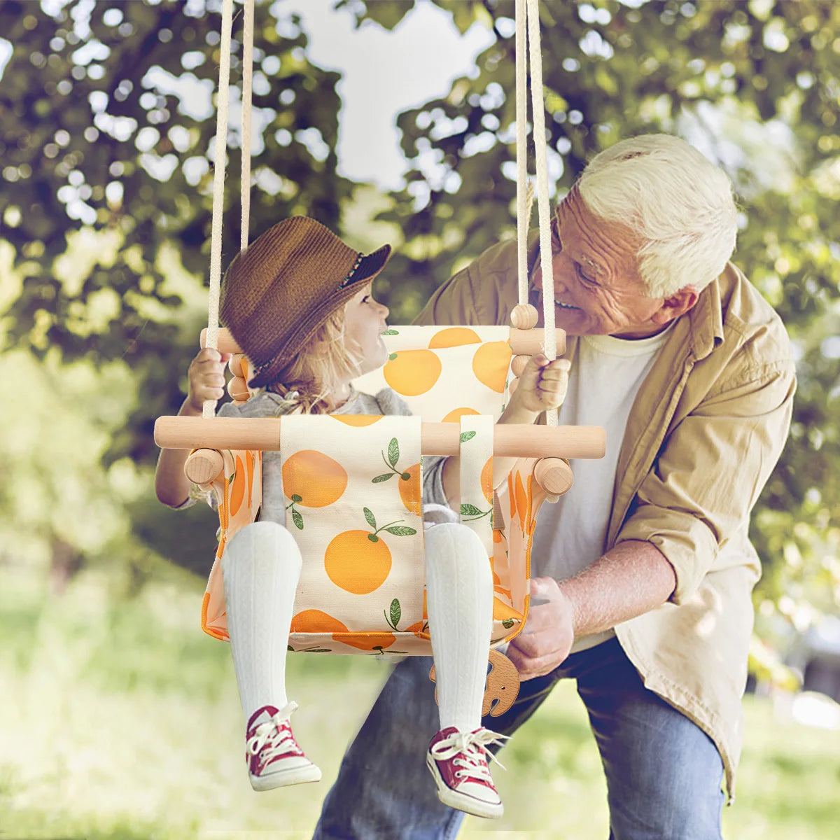 Balançoire Bébé en Bois avec Coussin Ajustable