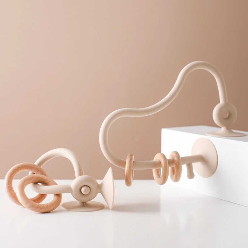 Anneaux sensoriels en bois et silicone pour chaise haute