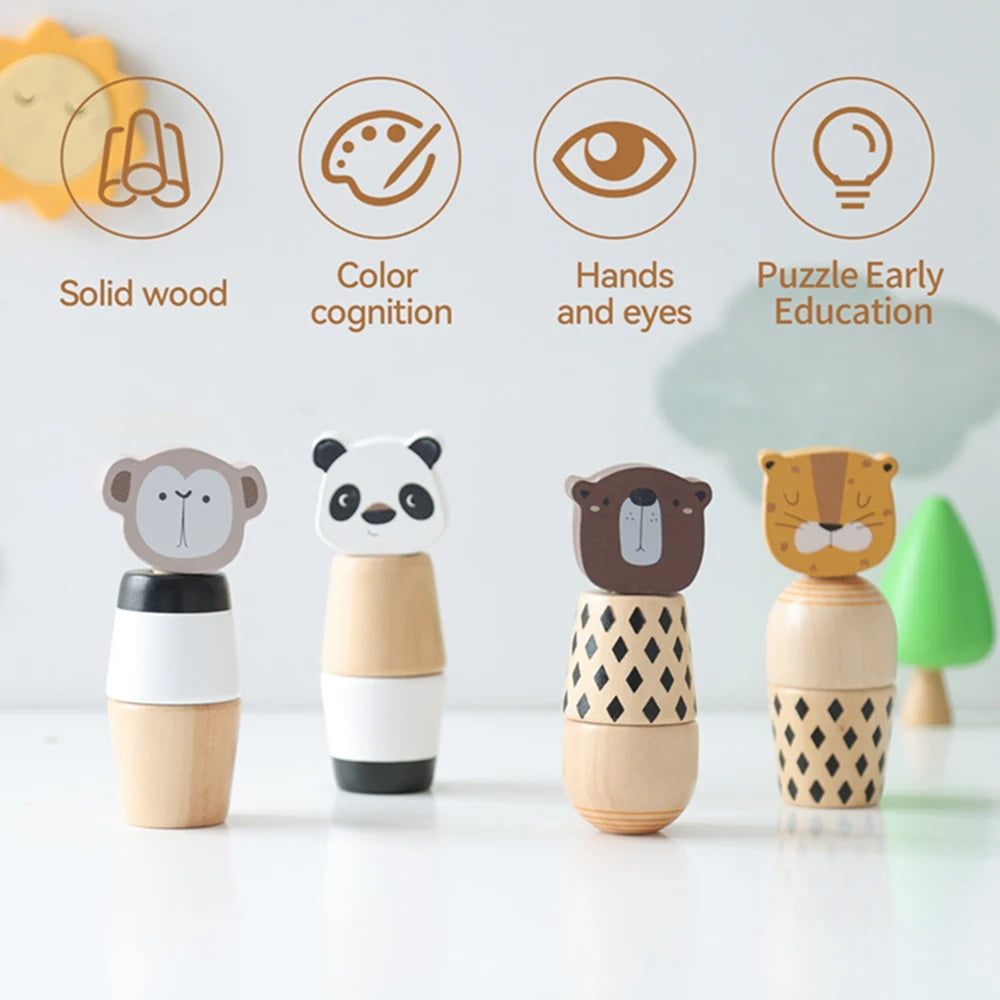 Baby Wooden Montessori Toys Wooden Animal Screw Montage Hand-on Ability Blocks Toys Beech Wooden Puzzle Educational Toy Gift