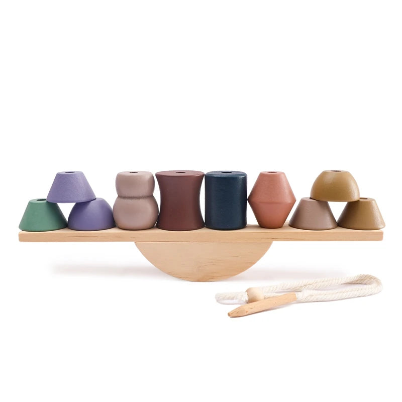 Baby Montessori Toys Wooden Threading Seesaw Toys Balance Blocks Stacked Puzzle Educational Hands-on Balance Ability Kids Gifts