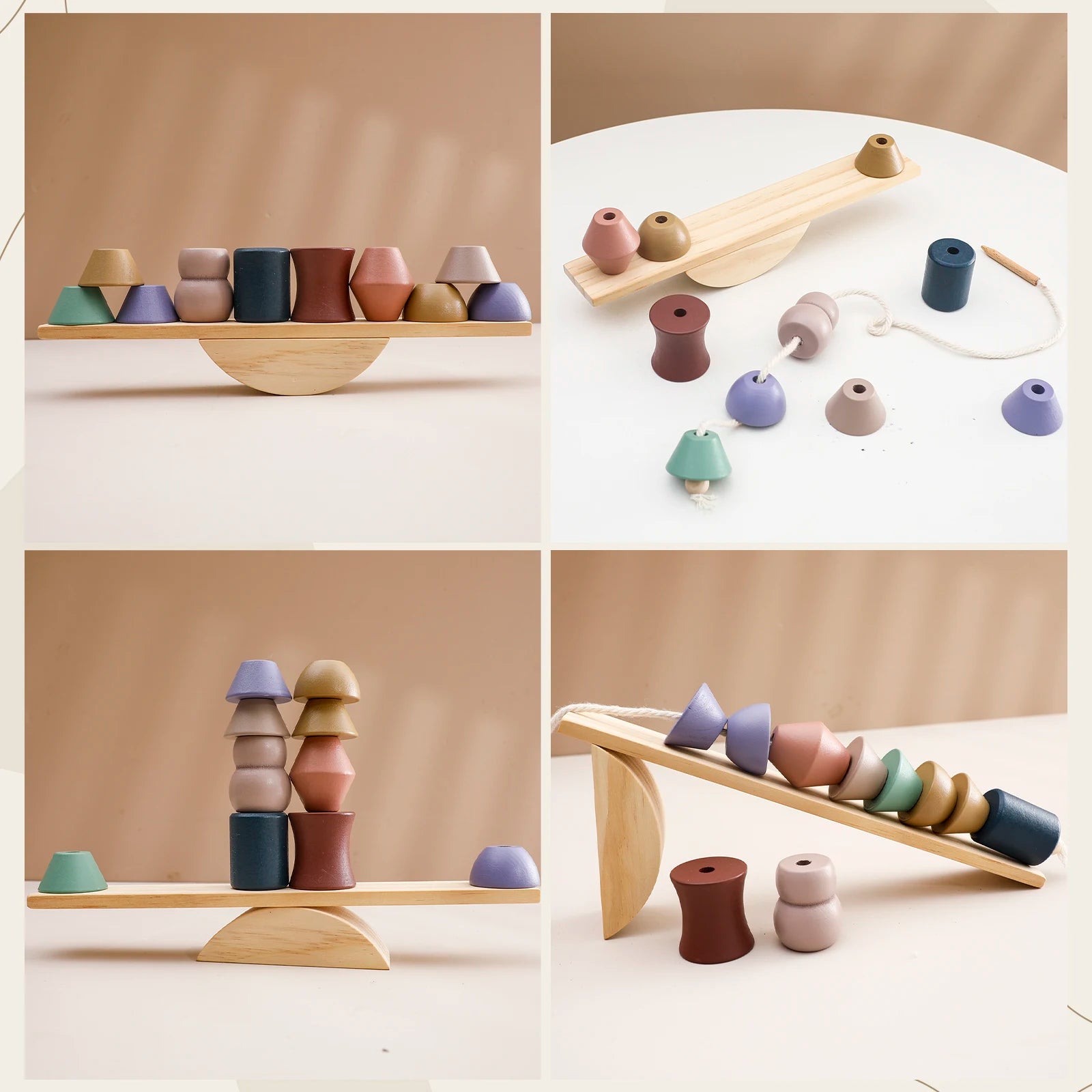 Baby Montessori Toys Wooden Threading Seesaw Toys Balance Blocks Stacked Puzzle Educational Hands-on Balance Ability Kids Gifts