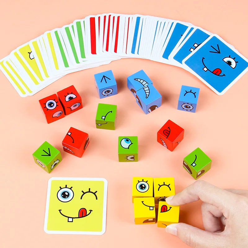 Jeu de Blocs reconstitution expressions en Bois pour Enfants