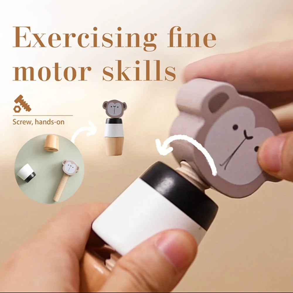 Baby Wooden Montessori Toys Wooden Animal Screw Montage Hand-on Ability Blocks Toys Beech Wooden Puzzle Educational Toy Gift