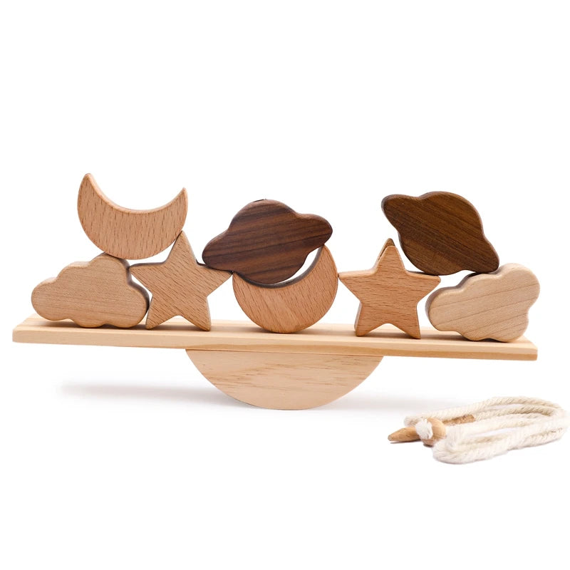 Baby Montessori Toys Wooden Threading Seesaw Toys Balance Blocks Stacked Puzzle Educational Hands-on Balance Ability Kids Gifts
