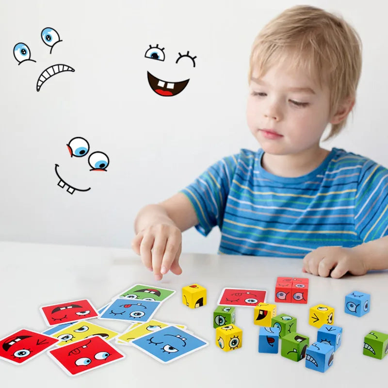 Jeu de Blocs reconstitution expressions en Bois pour Enfants