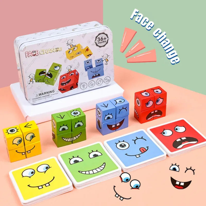 Jeu de Blocs reconstitution expressions en Bois pour Enfants