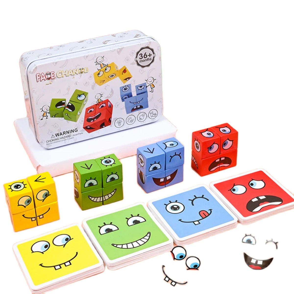 Jeu de Blocs reconstitution expressions en Bois pour Enfants
