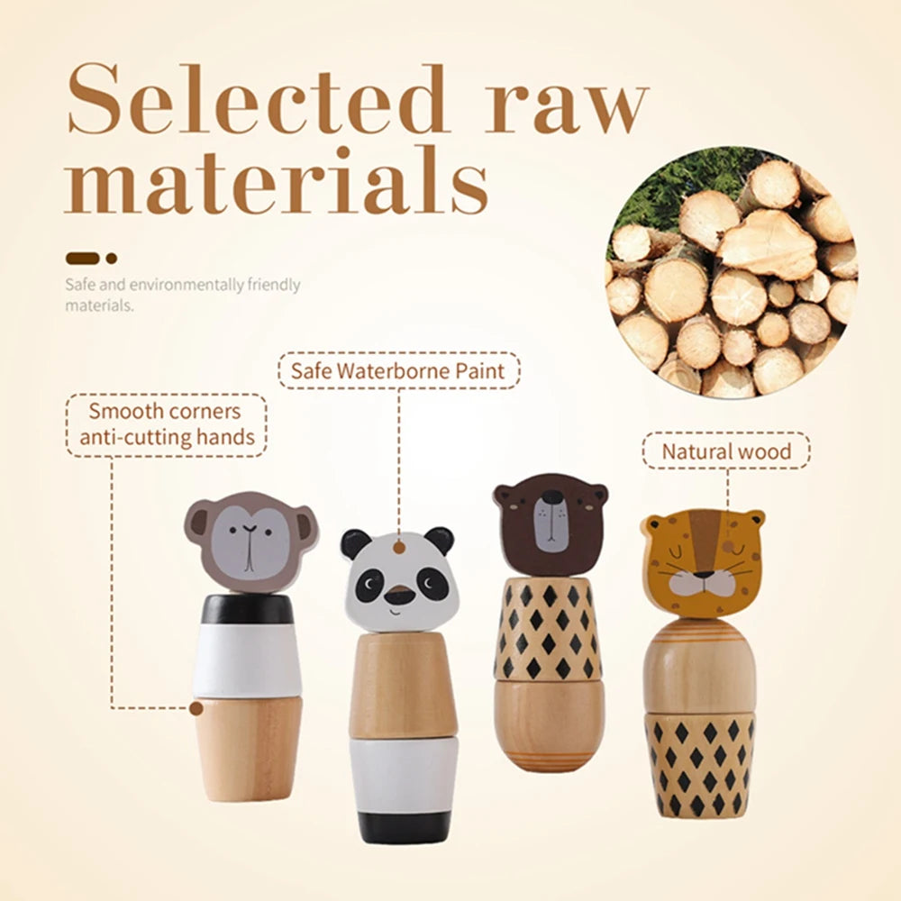 Baby Wooden Montessori Toys Wooden Animal Screw Montage Hand-on Ability Blocks Toys Beech Wooden Puzzle Educational Toy Gift